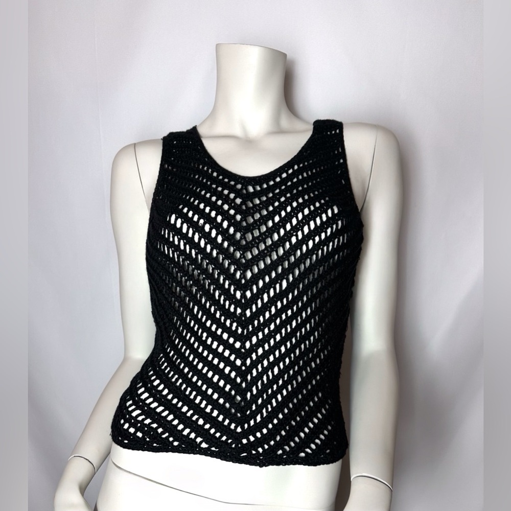 Indah Crochet Mesh Top Black Casual Size Small